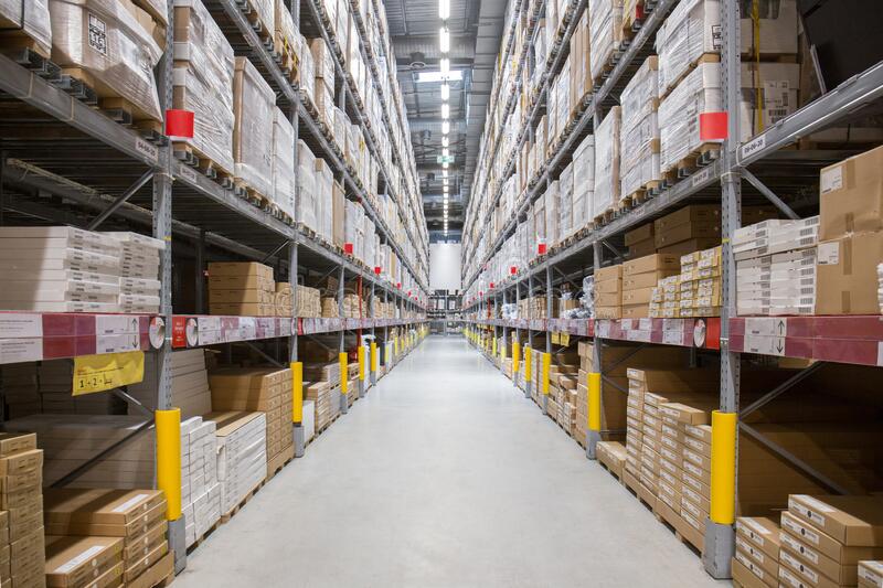 rows shelves goods boxes modern industry warehouse store factory warehouse storage rows shelves goods boxes 206718844